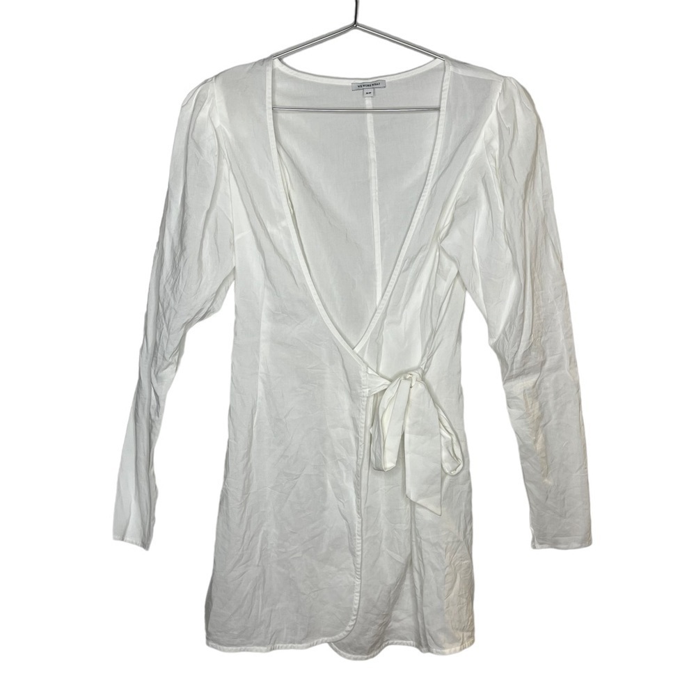 WEWOREWHAT Long Sleeve Wrap Blanca Dress Minimalist Lightweight Cotton